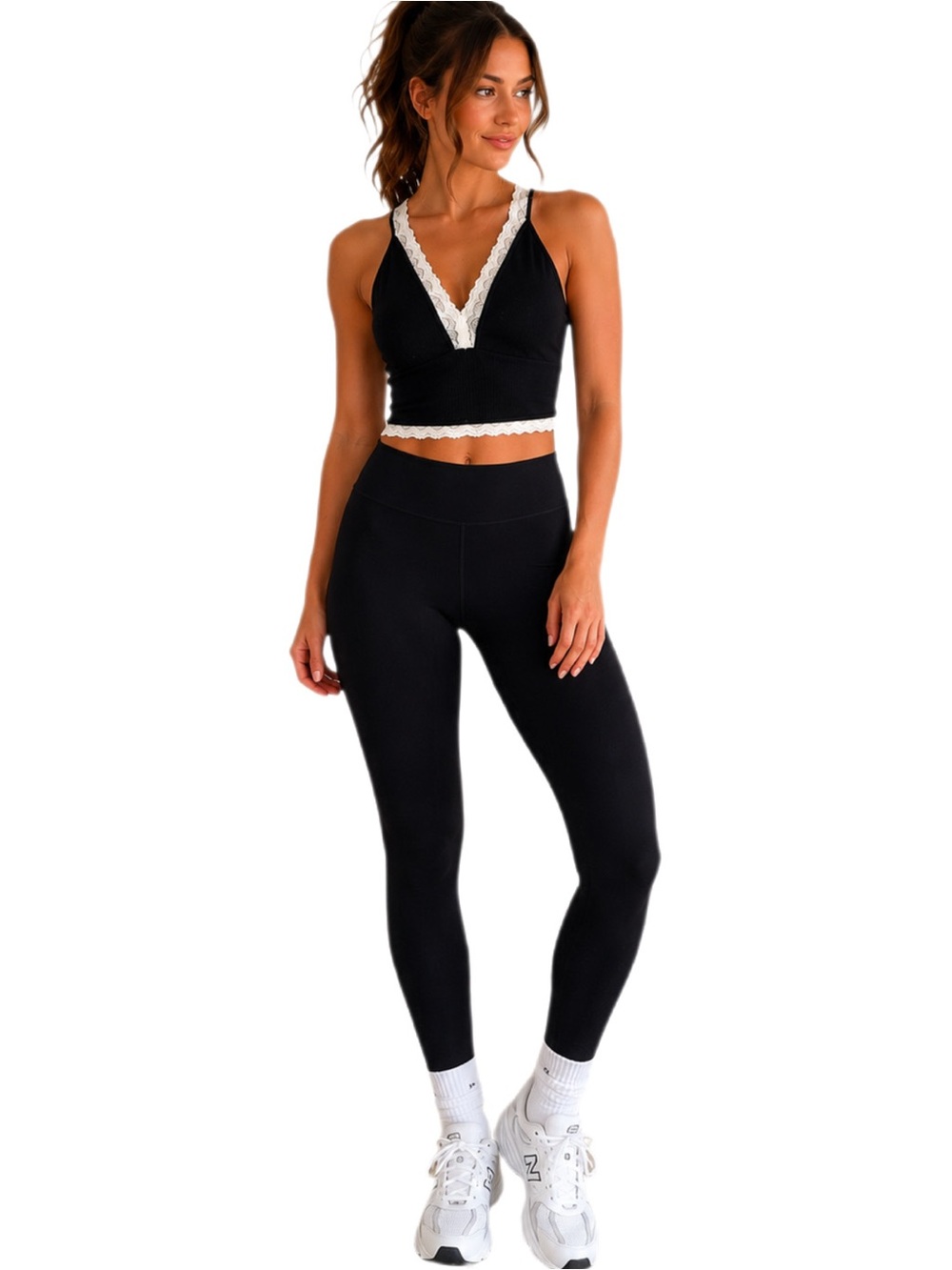 Free People Movement Black Ribbed Lace Trim Tank M/L NWT